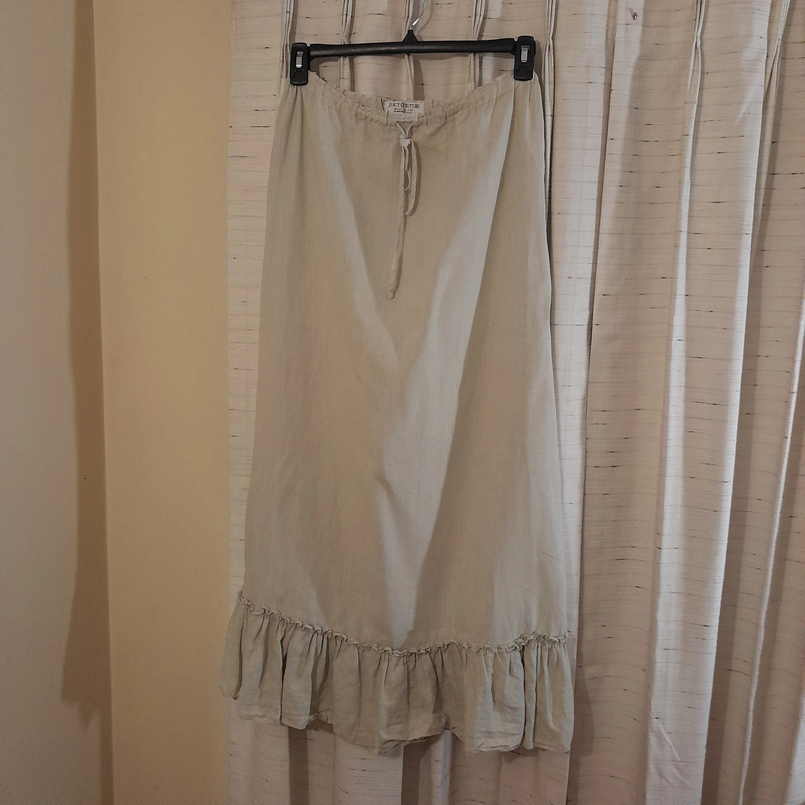 Juicy Couture Drawstring Linen Maxi Skirt Small Light Green NWT