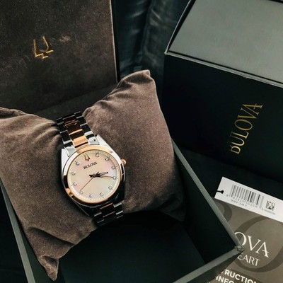 Bulova Surveyor 98P207 Mother-of-Pearl Dial Two Tone Strap Women`s Quartz Watch