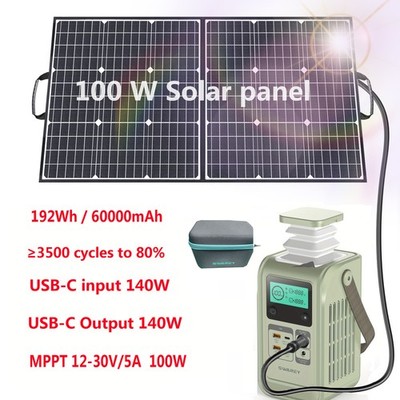 Swarey 192Wh Power Station, Dual 140W Solar Generator Fast Charging,Quick Charge