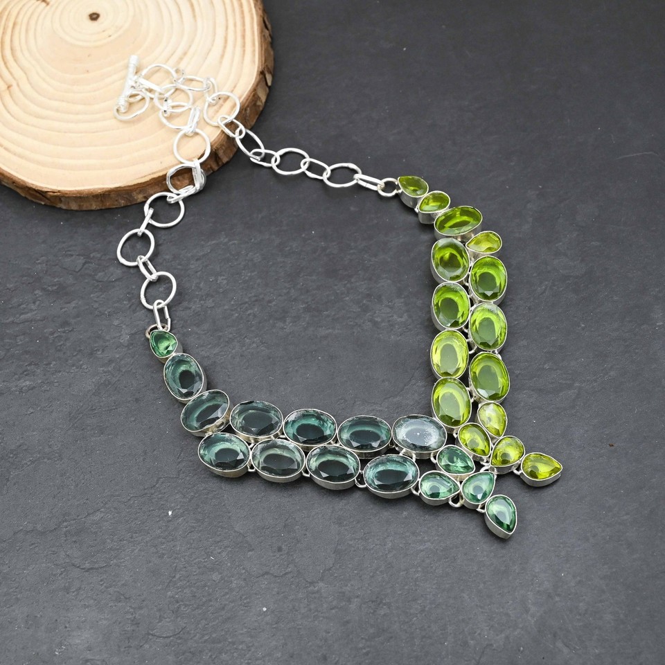 Collier bijou en argent sterling 925 fait main pierre précieuse péridot ...
