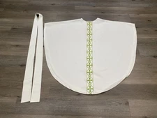 WHITE VESTMENT WITH GREEN EMBROIDERY + STOLE