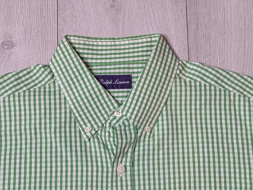 Purple Label Ralph Lauren Button Up Green White Gingham Check Long Sleeve Men L - Picture 2 of 13