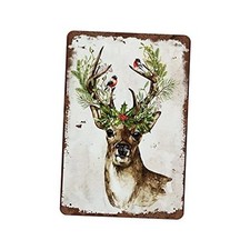 Retro Metal Sign Winter Deer Vintage Tin Sign Christmas Holly for Home