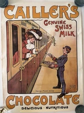 Vintage Original 30x22” Cailler's Genuine Swiss Milk Chocolate POSTER UDO Litho