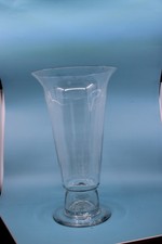 Clear Glass Vase Large Fluted Flare Wide Mouth Long Stem 16" tall