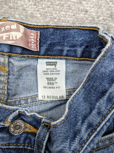 Vintage Levi 550 Kids Denim Jeans 12 Regular 100% Cotton Destroyed Work Holes - Picture 9 of 11