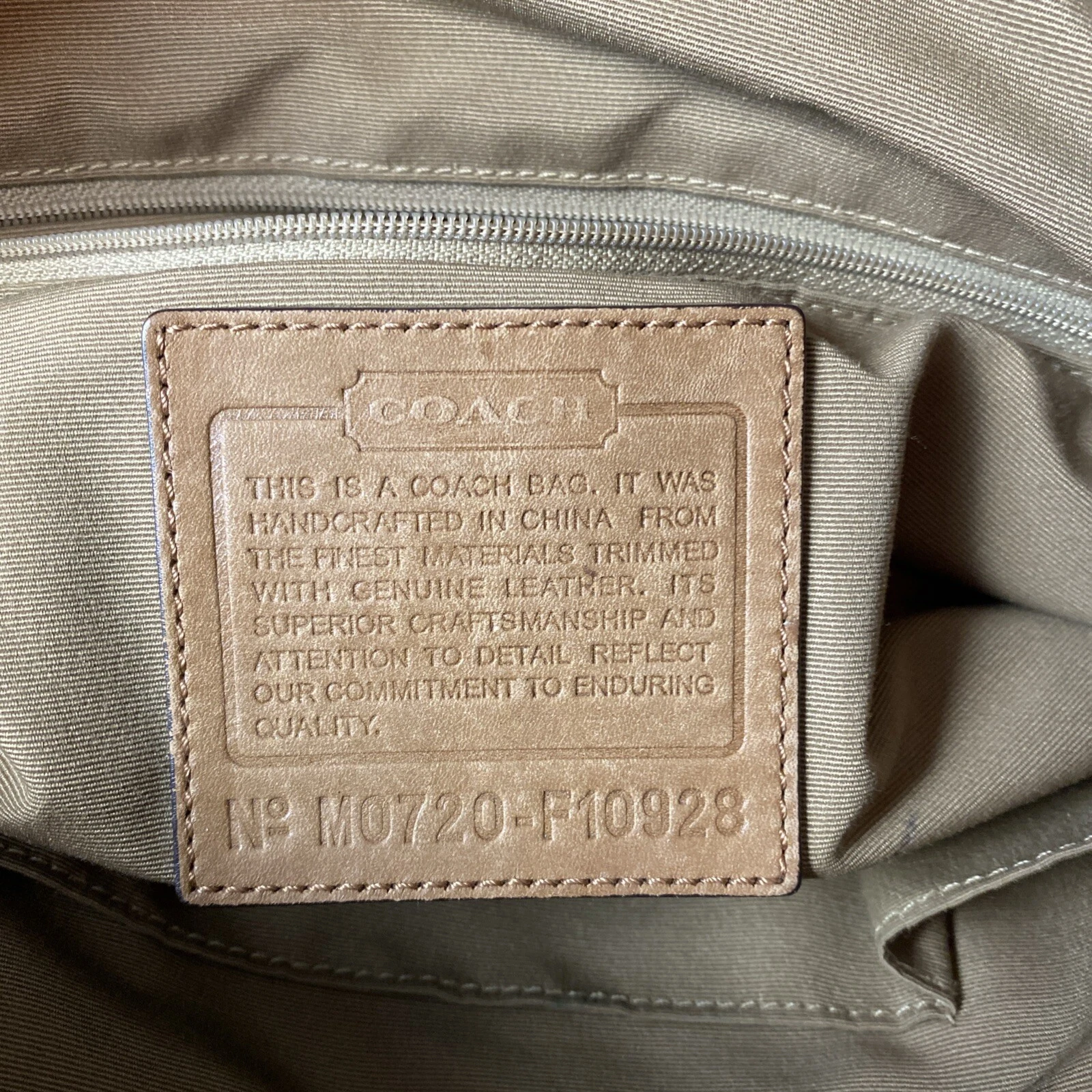 Autentica borsa a mano Coach F10928 in pelle e tela marrone medio