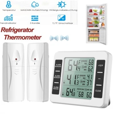 MARKENLOS Funk Digital Kühlschrank Thermometer Gefrierschrank Temperatur mit 2Sensor Alarm
