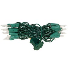 Light Set String Strand - Miniature Clear Bulbs - 35 CT - Green Cord - Christmas