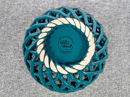 Pioneer Woman Bread Basket Autumn Harvest Green / Teal Woven Ceramic Rare Color - Picture 3 of 3