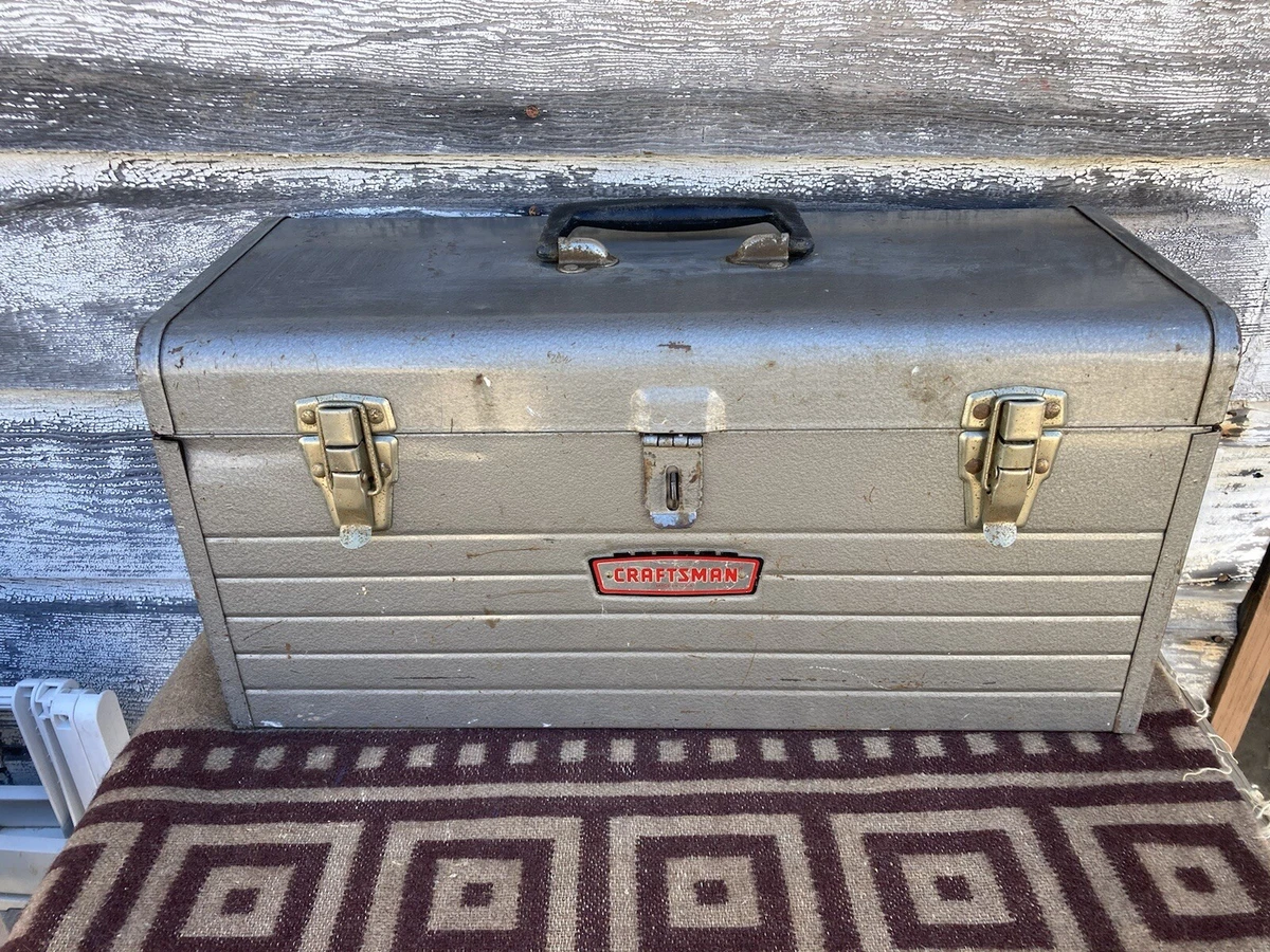 Vintage Sears Craftsman 6512 Metal 20 Tool Box w Removeable Red Tray USA Crown