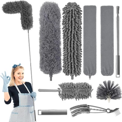 Washable Telescopic Duster, 9-Piece Cobweb Broom with Telescopic Handle, Dust Mo
