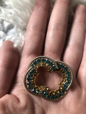 Vintage Amber Turquoise Color Pin Brooch Round Stones Grandmacore Retro 