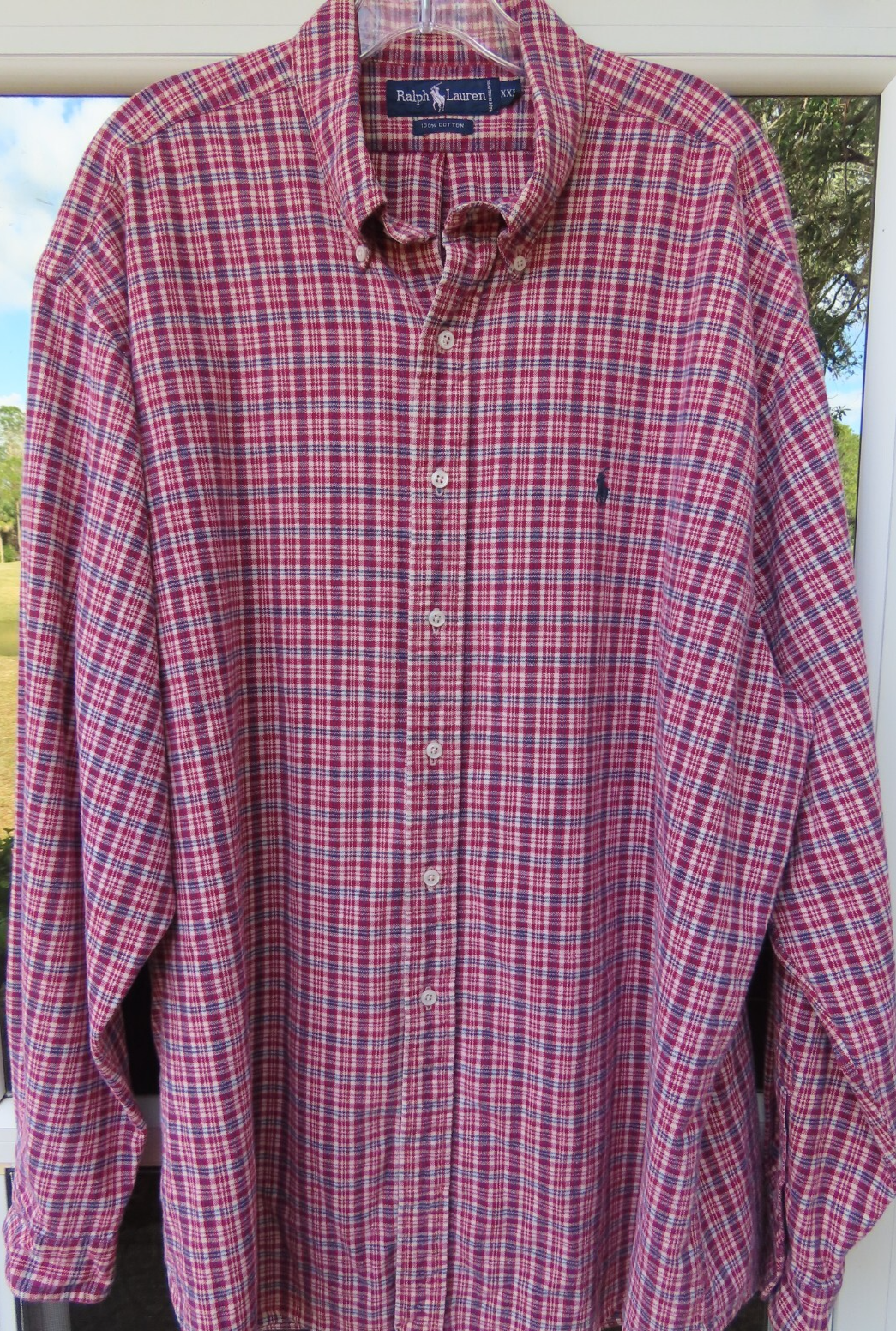 Polo Ralph Lauren uomo puro cotone rosso quadri quadri pony camicia casual XXL 2XL