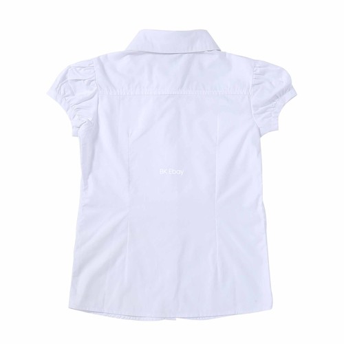 Bienzoe Girls School Uniform Short Sleeve Shirt Button Up Ruffle Dress Blouse - Picture 3 of 12