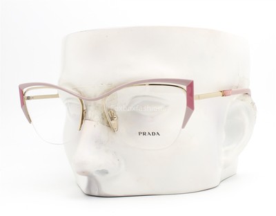 Prada Semi Rimless Eyeglasses Glasses VPR 63Y 14A-1O1 Alabaster Pink & Gold 54mm