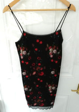 Urban Outfitters Size M/M Dress Black Red Floral Mesh Strappy Lace Trims Lined