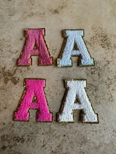 3 in A-Z Iron On Glitter Letters Sew On Gold Border Chenille Embroidery Patch