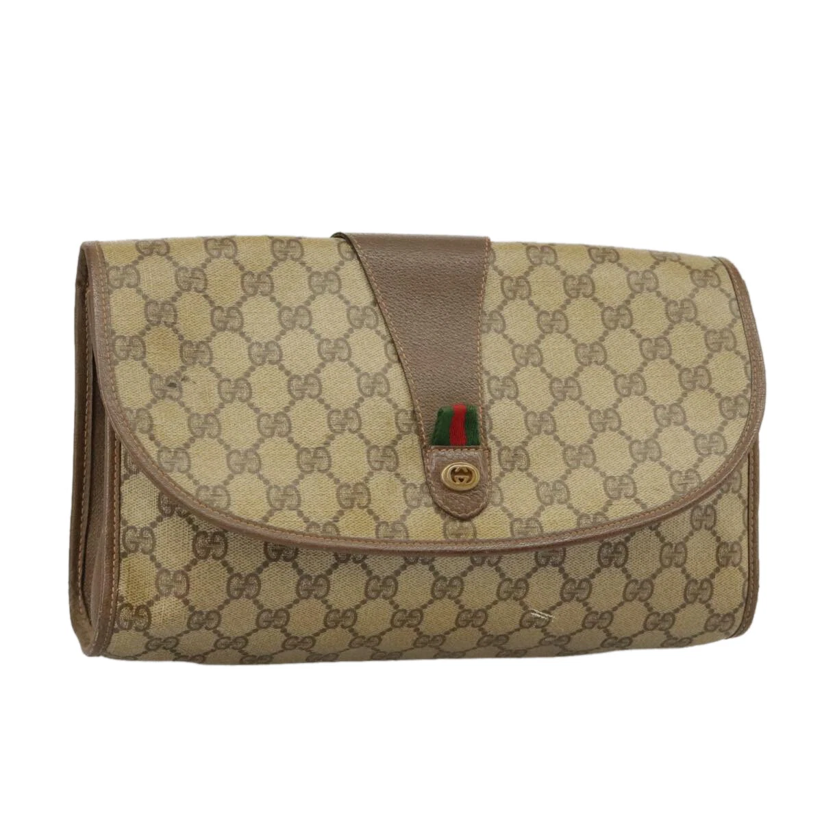 Sac pochette GUCCI GG Supreme Web Sherry Line PVC beige rouge 156 01 031 authentique 102589