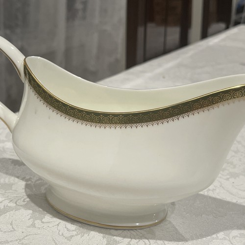 Wedgwood Green & Gold Bone China England CHESTER Gravy Boat - Picture 9 of 17