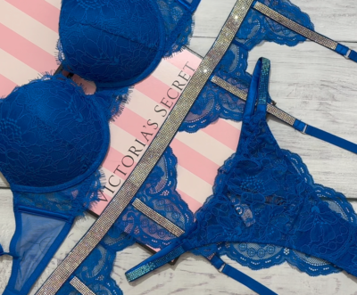 Soutien-gorge Push-up Victoria's Secret 32C - Bleu Dentelle & Satin - Sans Bretelles - Neuf Avec étiquettes