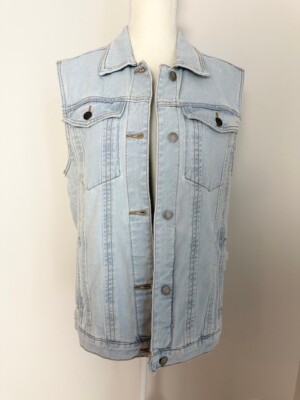 Vigoss Womens Oversized Denim Jacket Vest Size XS Light Wash Pockets Sleeveless