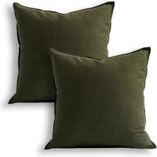 Jeanerlor SureGuard Pillowcase Cousion Cover 20"x20" (Pack of 2), Olive Green 