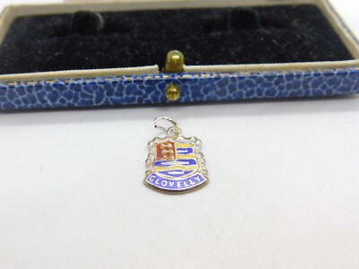 Sterling Silber & Emaille Clovelly Schild Charm Anhänger Vintage um 1970