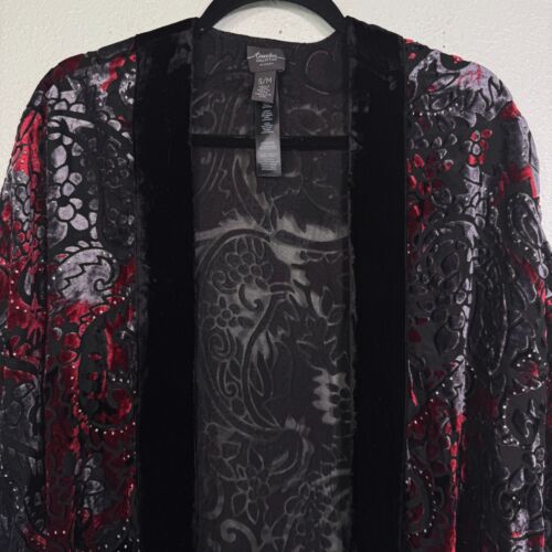 Chicos Cardigan Women Small Medium Burnout Velvet Floral Fringe Boho Whimsigoth - Picture 4 of 11