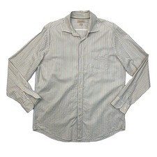 Banana Republic Dress Shirt Men L Large White Blue Striped Button Up Long Sleeve