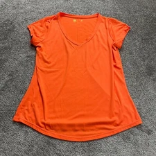 Xersion Active Shirt Womens Medium Orange Stretch Casual Sleeve V Neck Gym Top