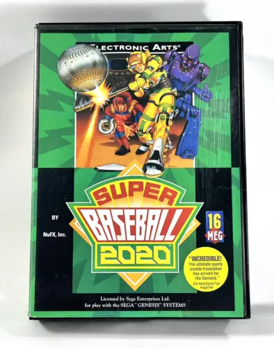 Super Baseball 2020 Sega Genesis 1993 Authentic Cartridge Complete with Manual
