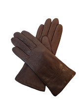 VTG Fownes Womens Brown Leather Wrist Gloves SZ 7 Driving Polyester Knit Lined