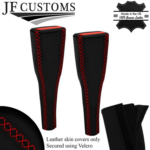 RED LUXSTITCH LEATHER 2X LONG SEAT BELT COVERS FOR LAND ROVER DEFENDER