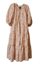 ASOS EDITION tiered smock midi dress in pink floral jacquard NEW Sz 8