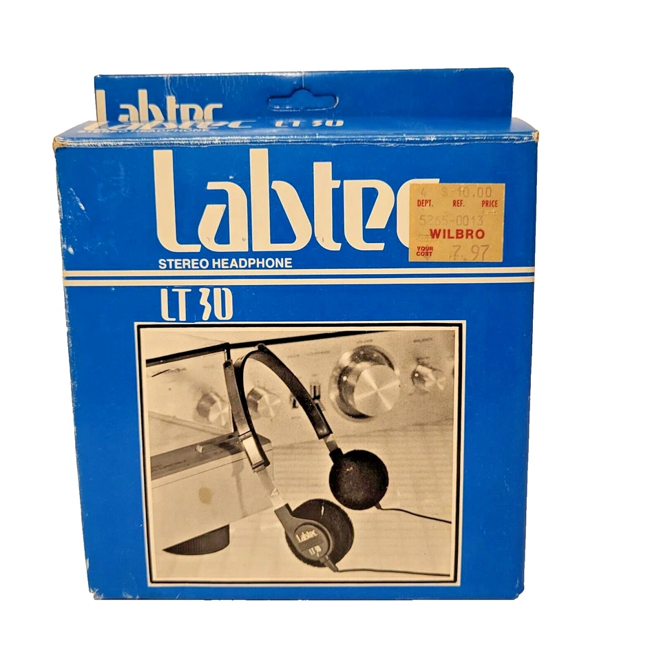Vtg Labtec LT30 Headphones Stereo 3.5mm 1/4" plug 5ft Cord Computer Audio Retro - Image 2 of 4