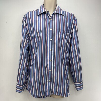 Gant Hemd Herren Größe Large Pinpoint Oxford Dress Fit Blau Gestreift Baumwolle