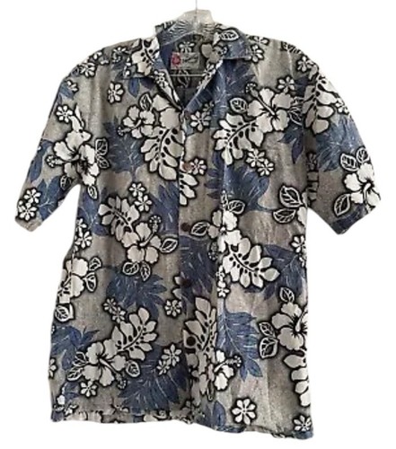 HILO HATTIE The Hawaiian Original Men Blue Vintage Cotton Button Up Shirt-SMALL