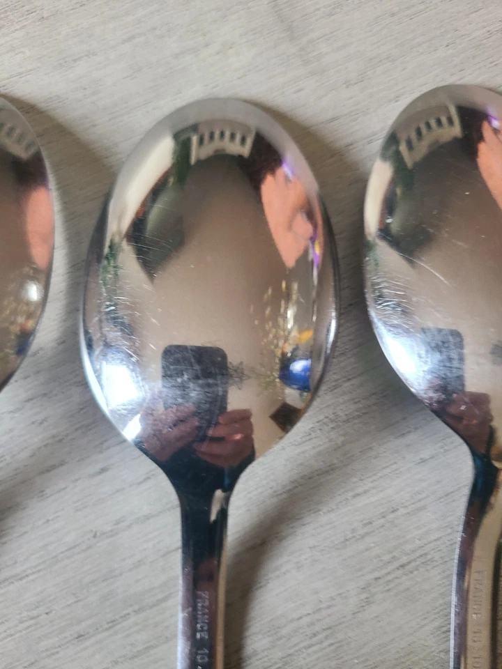 "3 cucharas de sopa Williams Sonoma Bastille 18/10 acero inoxidable lugar/ovaladas 8 1/4"" Francia" Foto 4 de 4