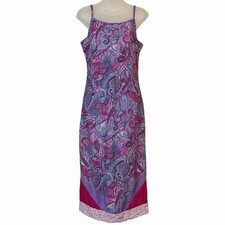 Vintage Paisley Midi Dress Women M Pink Boho Hippie Festival Y2K USA Summer