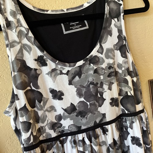 NAUTICA SLEEPWEAR NIGHTGOWN SIZE MEDIUM GRAY FLORAL GRAPHIC SLEEVELESS COTTON - Picture 4 of 5
