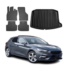 Fußmatten & Kofferraumwanne Set für Seat Leon 2020-2026 Gummi TPE Schwarz 5x