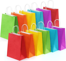 24PCS Medium Party Favor Paper Gift Bags with Handles 6 Assorted Rainbow Colors