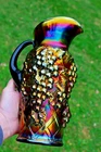 ANTIQUE NORTHWOOD GRAPE ARBOR CARNIVAL GLASS PITCHER - PURPLE