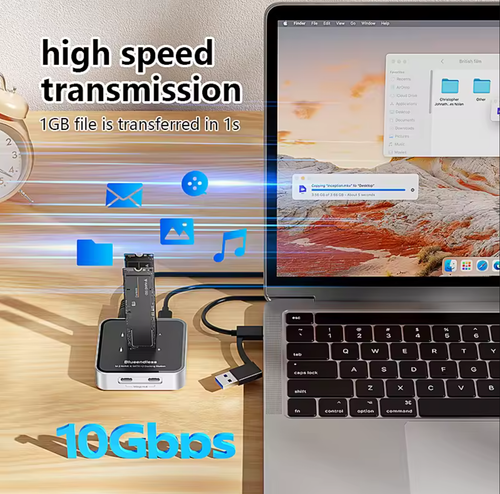 Dual Bay M.2 NVMe / SATA SSD Docking Station with Hub SSD Reader USB C External - Picture 7 of 11
