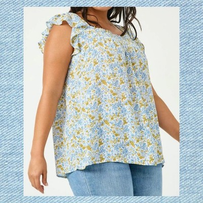 HAYDEN Gina Floral Flutter Sleeve Smocked Summer Top 3X Plus