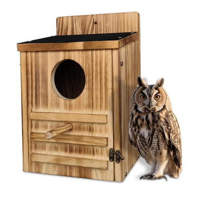 #ad Screech Owl House Owl Bird Box Large Handmade Wooden Circular Opening Screech $36.99