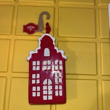 5  Red Ceramic Dutch Canal House  White Trim Christmas Ornament Holiday Time