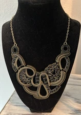 Zad Signed Statement Black & Bronze Tone Metal Necklace 14-20”