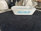 Vintage GLASBAKE Blue Thistle Flower Loaf Pan Milk Glass